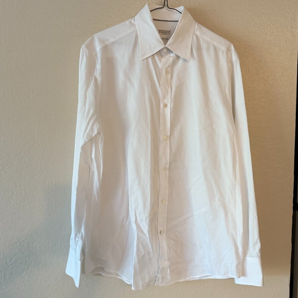 Brunello Cucinelli Men's Dress Shirt Basic Fit Size L White